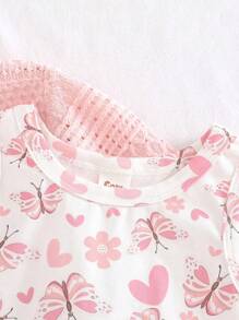 Cozy Pixies 2件套女婴纯色针织柔软开衫毛衣和花卉印花圆领无袖高腰连衣裙 - 粉色 - 查看 7