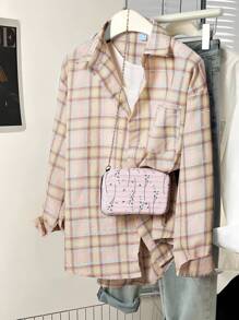 Franclia Women's Casual Everyday Plaid Front Button Long Sleeve Shirt - Pink - View 1