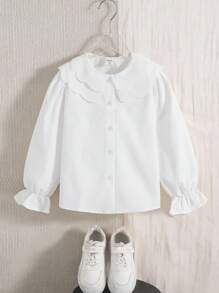 Girls Long Sleeve White Blouse Girls Elegant White Shirt Young Girl White Dressy Blouse - White - View 2