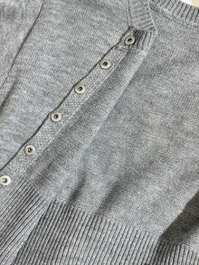 SHEIN 青少年女孩休闲家居服/街头服饰纽扣式圆领长袖开衫，麻灰色 - 灰色 - 查看 6