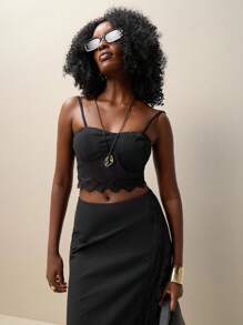 Zolique Women's Top Lace Patchwork Slim Fit Summer Date Concert Sexy Top - Black - View 6