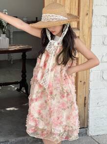 DAZY Vestido de tirantes sin mangas con cuello redondo para niña preadolescente, para el verano, ropa de vuelta al colegio y vacaciones - Rosa - Ver 1