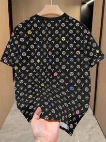 Manfinity Dauomo Camiseta de manga corta de cuello redondo con estampado geométrico casual para hombre, para el verano - Multicolor - Ver 2