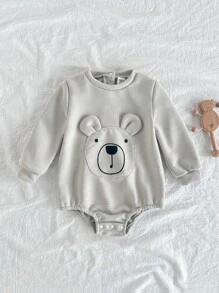 SHEIN 男婴春秋浅灰色长袖三角连体衣。 - 淺灰色 - 查看 1