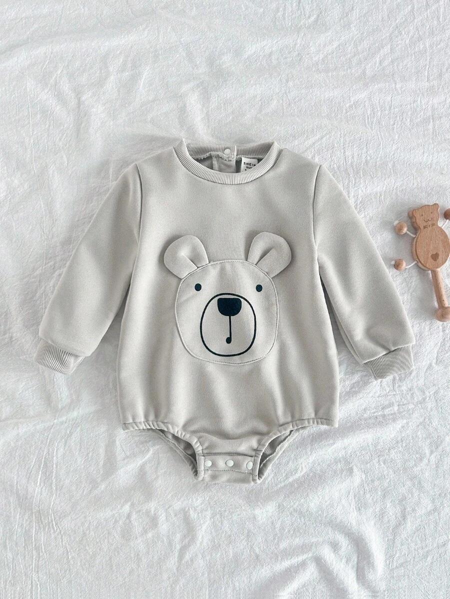 SHEIN 男婴春秋浅灰色长袖三角连体衣。 - 淺灰色 - 查看 1