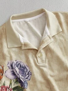 Manfinity VCAY Áo thun POLO cổ tròn tay ngắn in kỹ thuật số thường ngày cho nam, hàng mới về mùa hè - Màu be - Xem 3