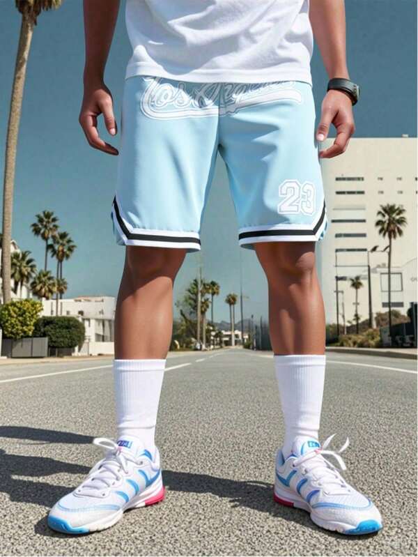 1pc Teens Boys Los Angeles 23 Graphic Sports Shorts, Fashionable & Casual For Basketball, Soccer, Beach, Holiday, Skateboarding