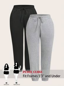 SHEIN PETITE CURVE Plus Size Solid Color Casual Sweatpants, Minimalist Style For Everyday Wear Graduation,Back To School Outfits,Graduation,Teacher Outfits For Women,Back To School, Summer Outfits For Women, Suitable For People Of Shorter Stature - Multicolor - View 1
