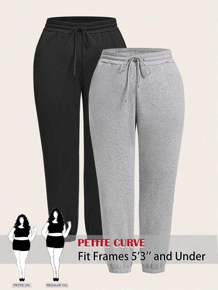 SHEIN PETITE CURVE Plus Size Solid Color Casual Sweatpants, Minimalist Style For Everyday Wear Graduation,Back To School Outfits,Graduation,Teacher Outfits For Women,Back To School, Summer Outfits For Women, Suitable For People Of Shorter Stature - Multicolor - View 1