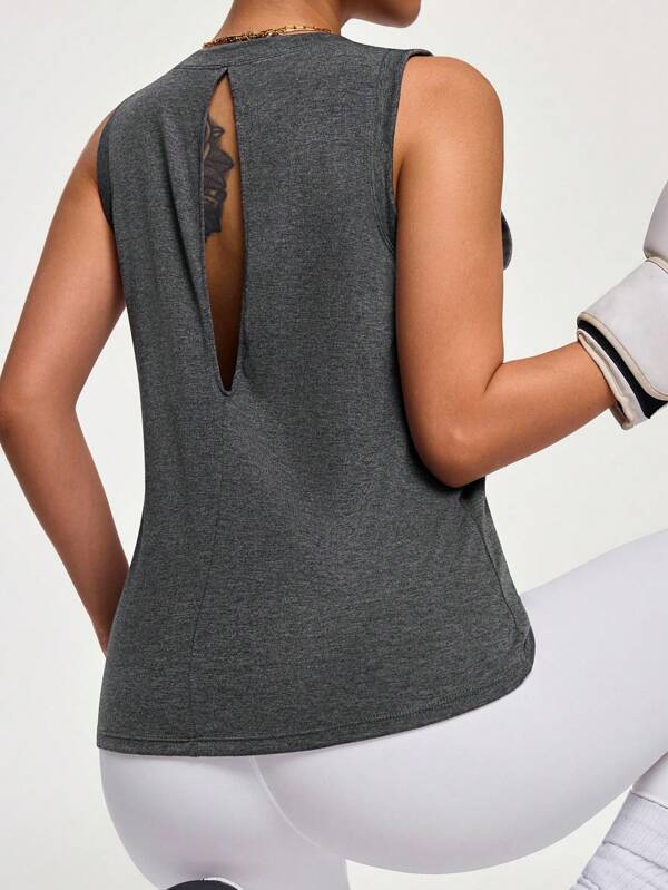 Easify SHEIN Sport Women Plain Round Neck Open Back Workout Camisole