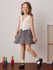 PrepCrw Jupe plissée à carreaux/tartan mini pour jeune fille, jupe plissée taille haute, jupe plissée à carreaux, jupe de uniforme scolaire pour la rentrée scolaire, premier jour d'école - Multicolore - View 6