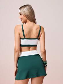 CourtClass 2 件套网球风格针织撞色工字背心和迷你裙套装，适合女士，春夏健身套装 - 彩色 - 查看 2