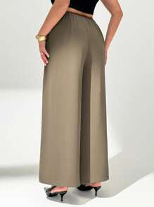 Auralis Plus Size Women's Spring And Summer Fashion Elegant Loose And Comfortable Daily Khaki Wide-Leg Pants Culottes,Work Pants,Office Outfits For Women,Women Bottom,Old Money Style,Teacher Outfits For Women,Baggy Pants,Office Wear Women,Business Casual Women,Fall Pants