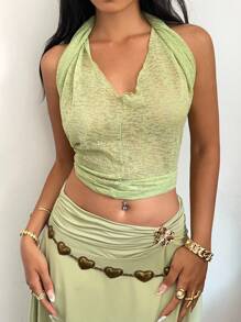 SHEIN EZwear Women's Solid Color Versatile Wrap / Shawl - Green - View 3