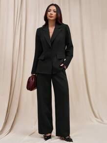 SHEIN PETITE Bộ vest ba mảnh dành cho nữ, bao gồm áo khoác vest + áo vest vest + quần vest, đi làm và thanh lịch, có thể sử dụng trong mọi mùa Thu/Đông - màu đen - Xem 7