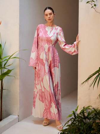 Sunsella Tryckveck Klocklångärmad Dam Sommarklänning Maxiklänning Semestersemester Strandkläder Outfit