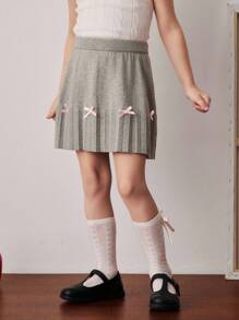 PrepCrw Young Girls' Academic Style Bow Accent Knitted Mini Skirt