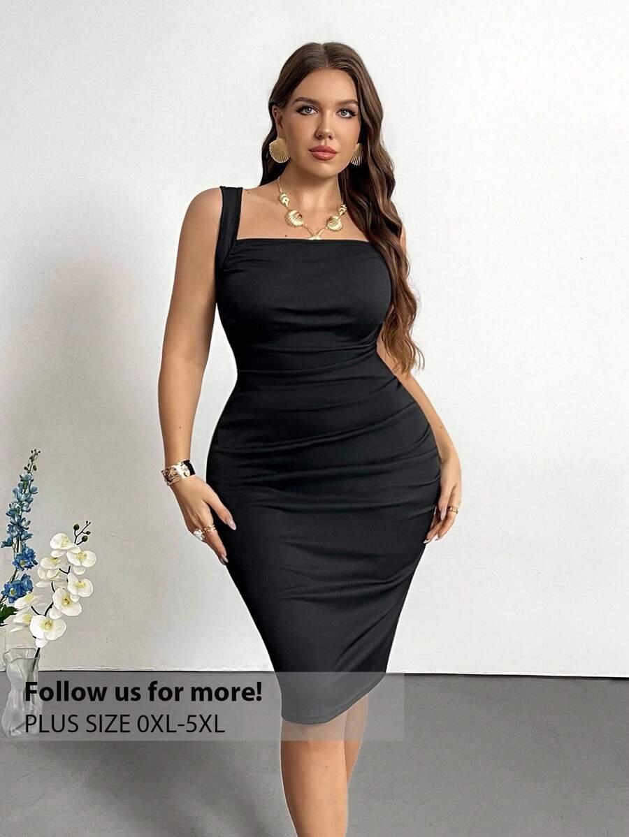 Firerie 大码女式基本款方领褶饰长裙