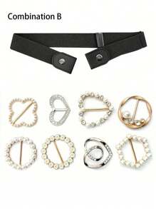 8 件仿珍珠胸针镂空心形胸针外套毛衣徽章别针服装配饰 - 彩色 - 查看 3