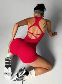 Easithlete 3 pares de mujeres Body de punto sin costuras con espalda de cruce, de alta elasticidad