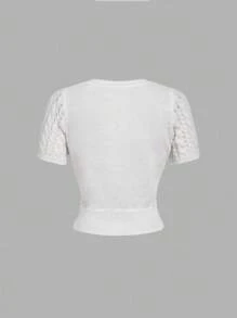 SHEIN MOD 可爱字母装饰白色麻花针织毛衣 - 白色 - 查看 2