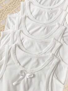 Parte superior de camisola sin mangas blanca con diseño de lazo para niña preadolescente, elástica, lavable a máquina, ajuste cómodo, fácil de cuidar (se vende por separado) Moda de regreso a la escuela - Blanco - Ver 4