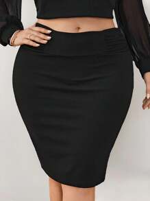 Firerie Plus Size Elegant Bodycon Skirt - Black - View 4