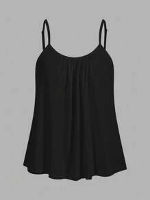 SHEIN EZwear 3 pièces Ensemble femme Débardeur à bretelles réglables avec motifs pois plissés, Coupe ample, Adapté pour le printemps/été