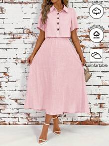 Ellevyn 女士新款时尚优雅两件套，舒适亚麻质感短袖衬衫和吊带背心连衣裙，夏季休闲装