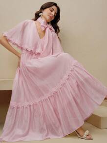 Anewsta Woman's Lace Patchwork Dress With Vacation Vibe For Spring/Summer - Pink - View 6