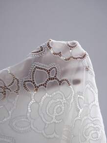 Lumivelle Blazer ouvert à col châle en jacquard fleuri avec dentelle - Blanc - Voir 7