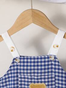 1 pieza Enterizo adorable a cuadros para bebé niño, color blanco con babero ajustable, botones a presión, bolsillo delantero - Azul - Ver 5
