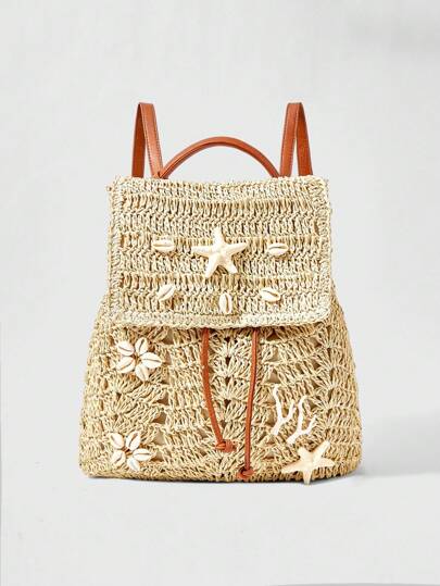 Fairycore 1 pezzo Zainetto da spiaggia intrecciato in paglia, zaino da donna alla moda e personalizzato per vacanze al mare