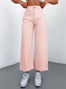 Cottnline High Waist Cropped Wide Leg Jeans - Pink - View 6