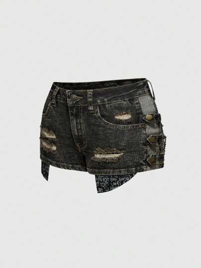 J-Fashion Short en jean déchiré taille basse casual pour femme, style Y2K