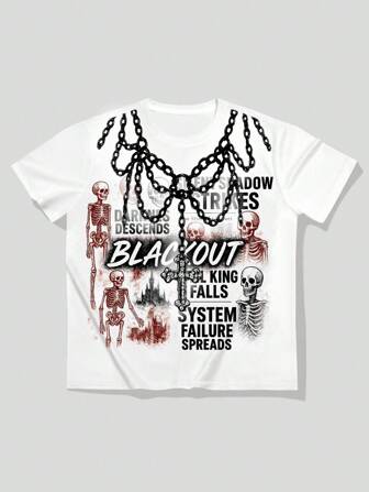 Goth Camiseta de verano casual de hombre con estampado de logo de calavera