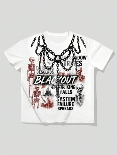 Goth Herren lässiges T-Shirt mit Totenkopf-Logo-Muster, Sommer