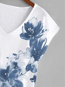 Mulvari Plus Floral Print Batwing Sleeve Top & Pants 2 Pieces Set - Dusty Blue - View 4