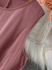 SHEIN LUNE Đầm thường ngày không tay màu trơn cổ tròn cỡ lớn cho nữ có họa tiết hoa, mùa hè - Bụi hồng - Xem 4