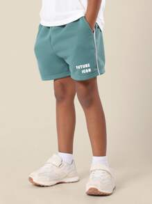 SUMWON Conjunto de camiseta y pantalón corto con cordón para niños, conjunto informal de dos piezas, ropa de playa, ropa urbana para vacaciones y viajes