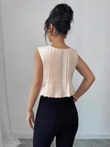 Elenzga Camisa informal sin mangas con decoración de lazo, simple y versátil
