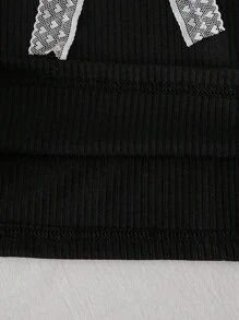 2 pezzi Magliette casual per ragazze pre-adolescenti, con decorazioni di fiocchi in pizzo, a righe, a maniche corte, in maglia sottile, per l'estate - Bianco e nero - Visualizzare 7