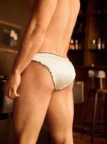 Men's Sexy Contrast Binding Bowknot Briefs - Black and White - View 2