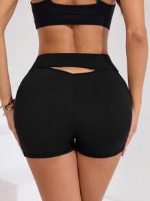 SHEIN Sports Women's Open Back Outdoor Running, Fitness & Exercise Shorts Workout Short - Black - View 2