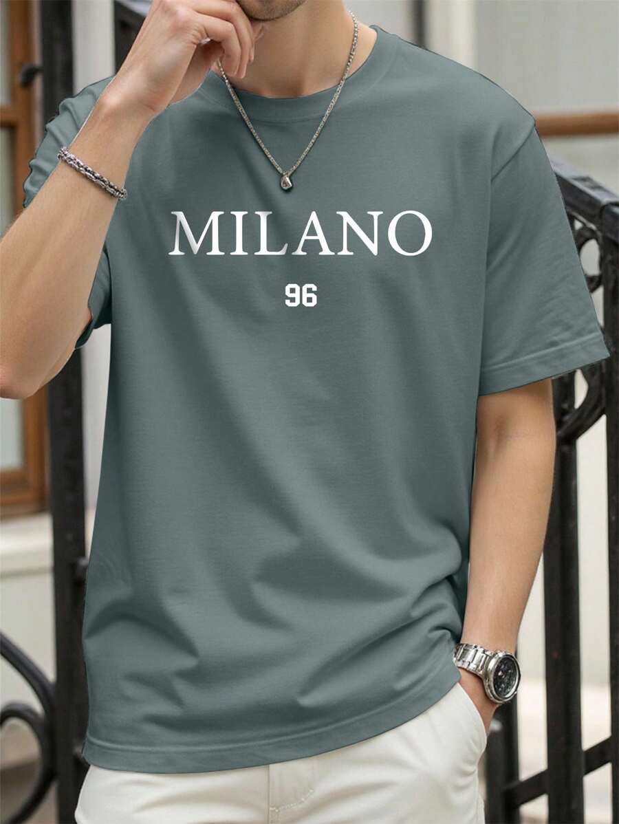 Manfinity Homme Men's Drop Shoulder T-Shirt With Letter & Number Print - Green - View 1