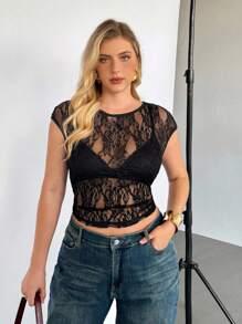 Auralis Plus-Size See-Through Top For Women, Sexy Lace Top, Summer Outing Top Graphic Tees Going Out Tops Women,Club Women Sexy Concert Women Rave