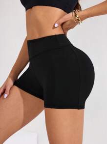 SHEIN Sports Women's Open Back Outdoor Running, Fitness & Exercise Shorts Workout Short - Black - View 5