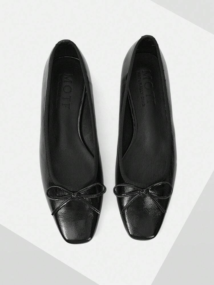 PU LEATHER BOW DETAIL FLAT SHOES