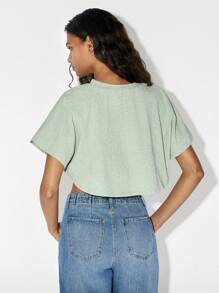 SHEIN LUNE Camiseta corta informal con mangas de murciélago sobredimensionadas y con corte desgastado - verde menta - Ver 2