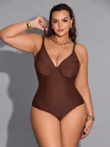 Shapewave Plus Size Women's Tummy Control Swimsuit, Padded Criss-Cross Back One-Piece Swimwear For Beach Vacation